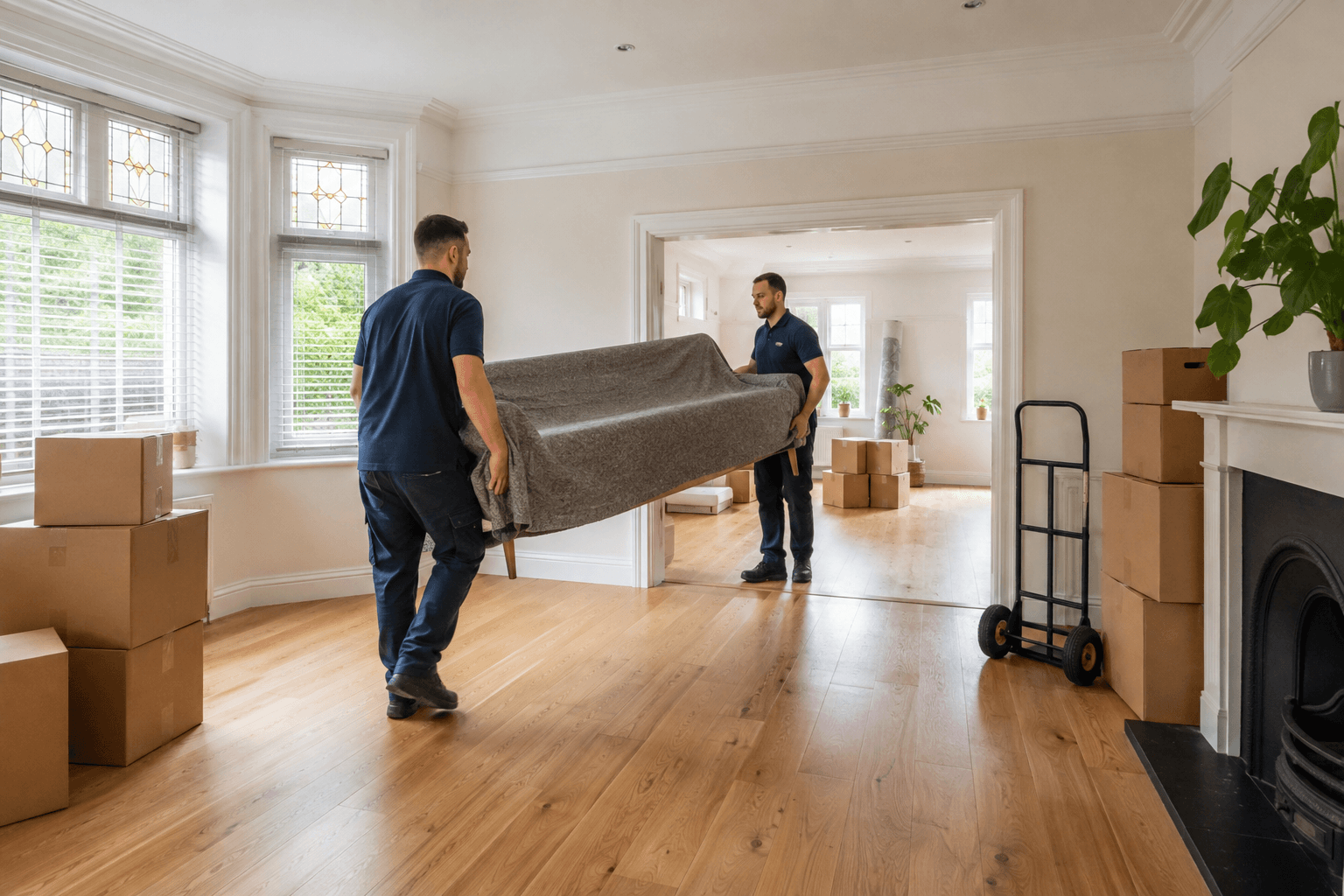 Newcastle House Clearance team carrying a sofa out of a property during a house clearance