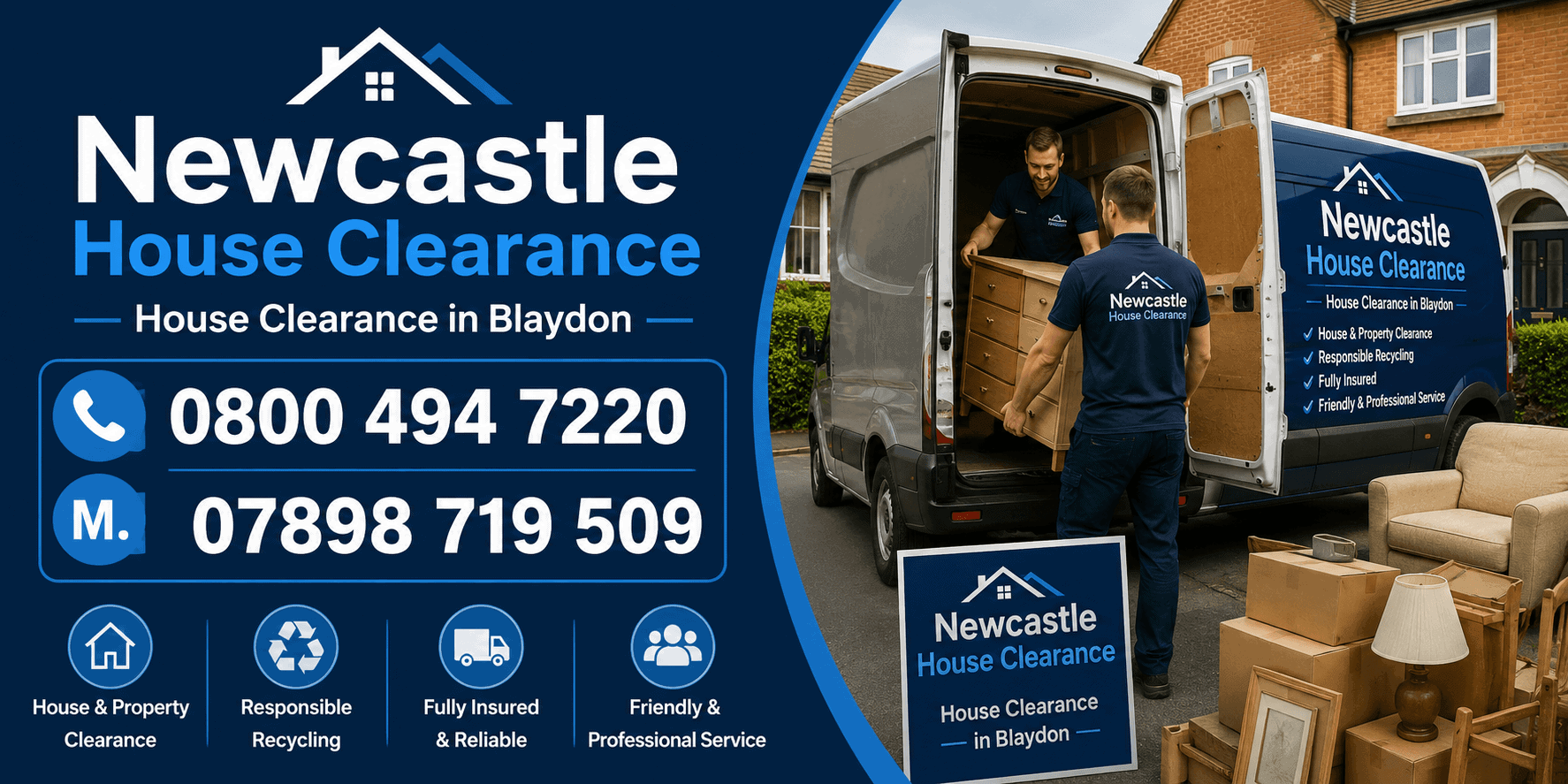 Newcastle House Clearance van and team providing house clearance services in Blaydon