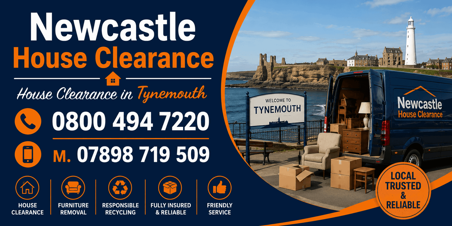 Newcastle House Clearance van and team providing house clearance services in Tynemouth, near Tynemouth Priory and Castle