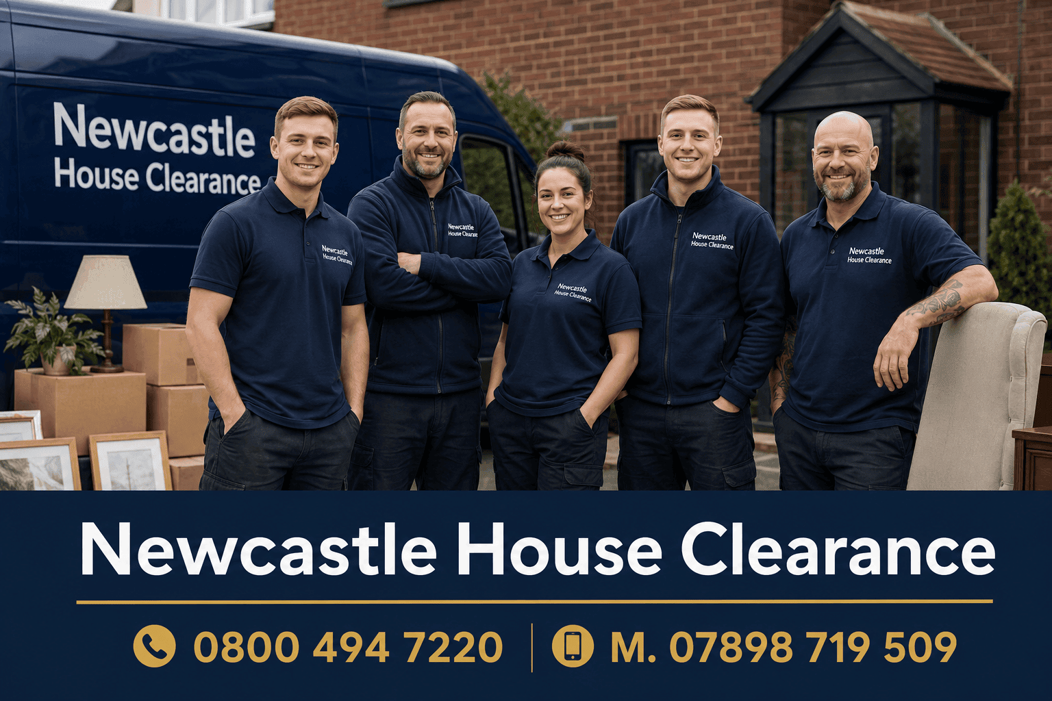 The Newcastle House Clearance team stood in front of their van